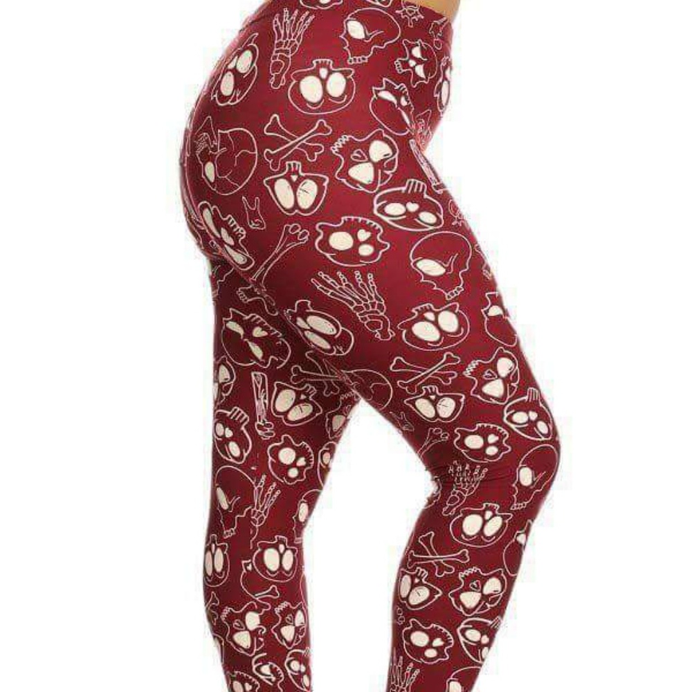 Queen/EP Burgandy Skull Print Leggings